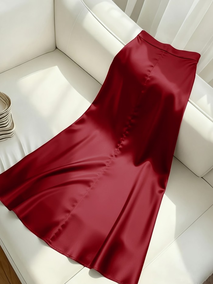 Glossy Fabric Elegant Midi Skirt