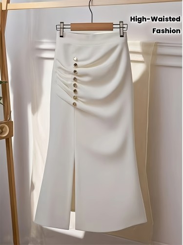 Popular Fashion Hit High-end A-line Skirt for Petite Women, High-waisted with a Draped, Pleated Mid-length Skirt