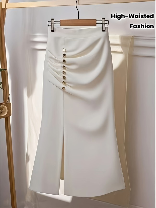 Popular Fashion Hit High-end A-line Skirt for Petite Women, High-waisted with a Draped, Pleated Mid-length Skirt