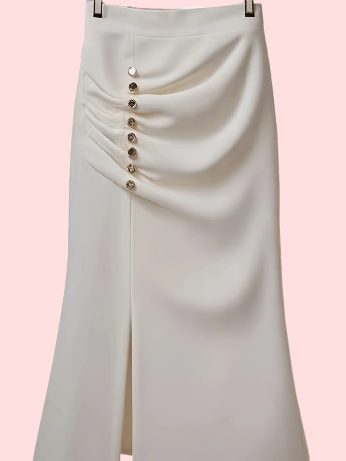 Popular Fashion Hit High-end A-line Skirt for Petite Women, High-waisted with a Draped, Pleated Mid-length Skirt