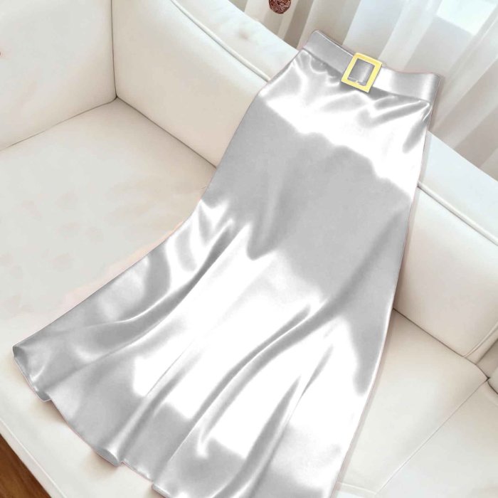 Glossy Fabric Elegant Midi Skirt
