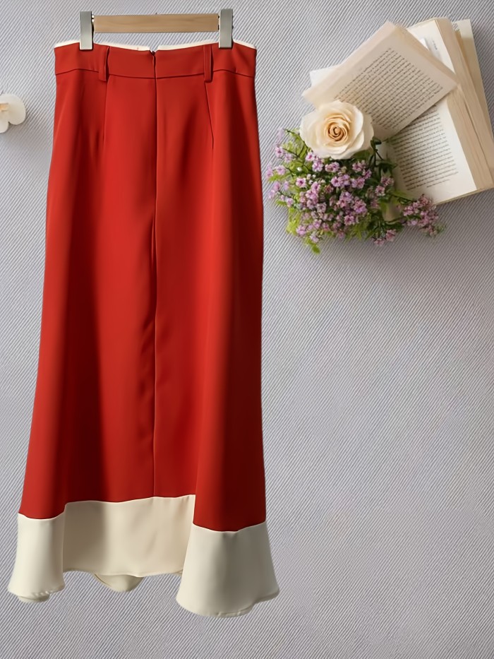 New Light Luxury Versatile Contrast Color Patchwork High-Waist Half Skirt Niannian Selection