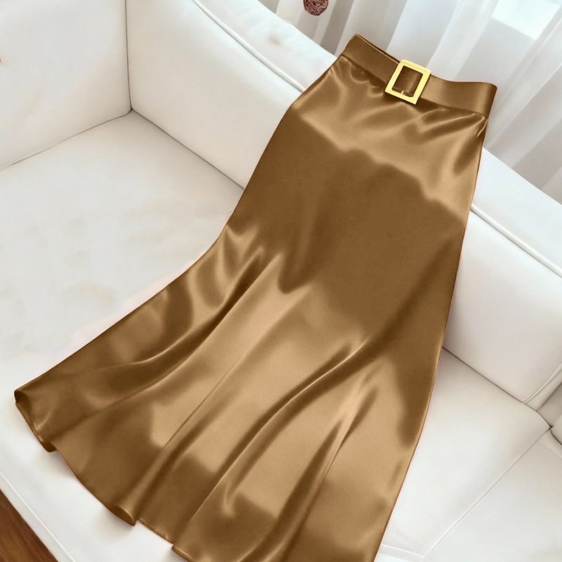 Glossy Fabric Elegant Midi Skirt