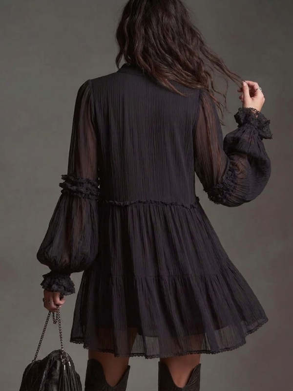 Bohemian-style Chiffon Dress With Lace Splicing