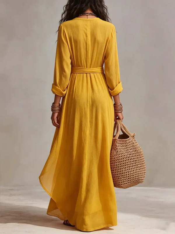 Women's Bohemian Vacation Style Yellow Linen Suit