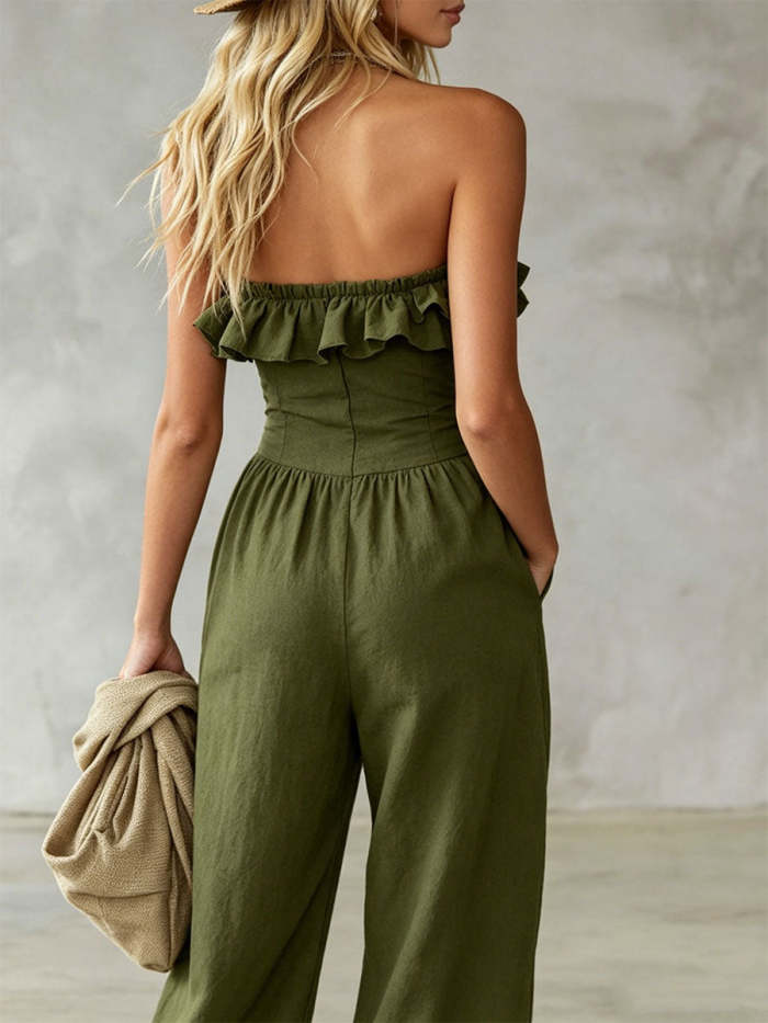Women's Off-the-shoulder Ruffled Strapless Sleeveless Jumpsuit