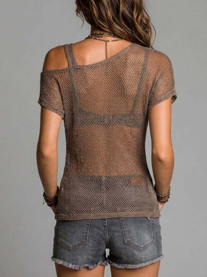 Women's Mesh Hollow Out One-shoulder Top