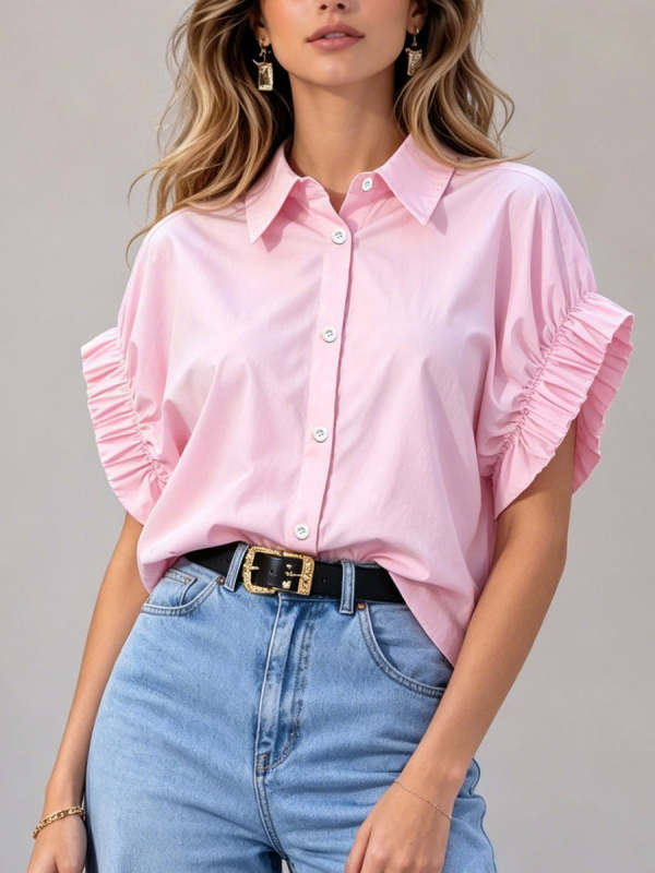 Women's Designer Wrinkled Flutter Sleeve Shirt