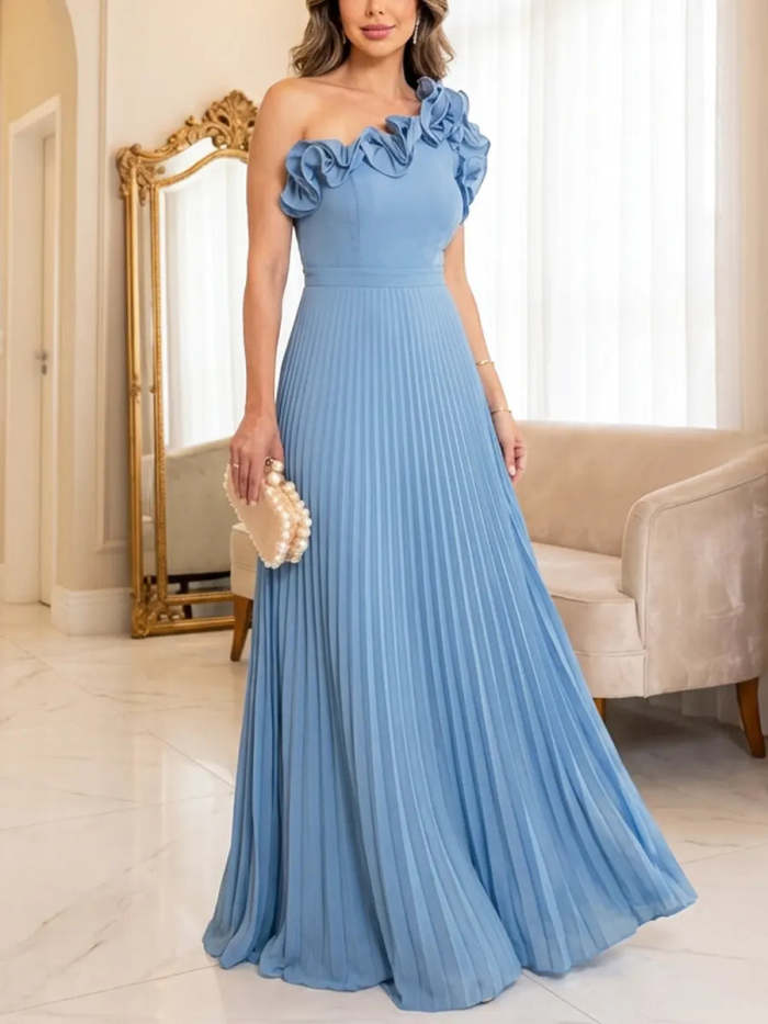 Women's Ruffled Art Casual Stylish No Sleeve Chiffon Maxi Dress