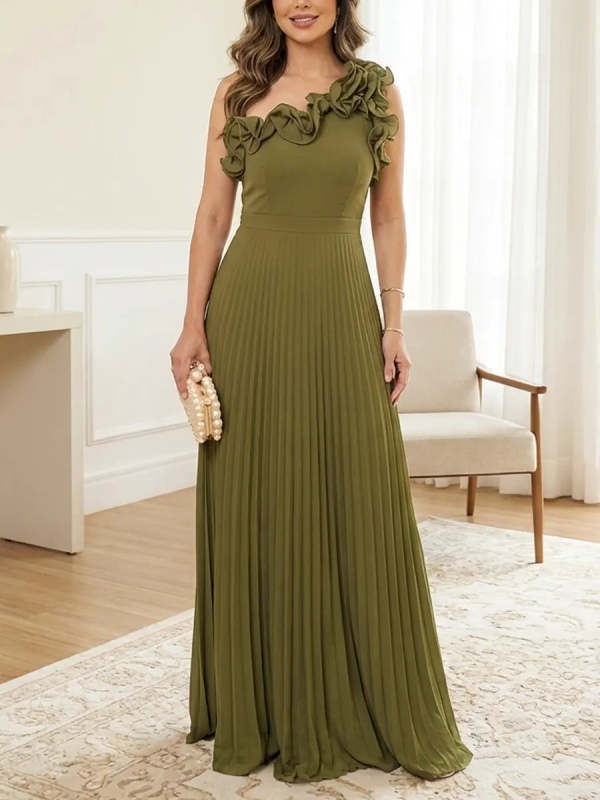 Women's Ruffled Art Casual Stylish No Sleeve Chiffon Maxi Dress