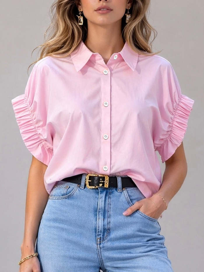 Women's Designer Wrinkled Flutter Sleeve Shirt