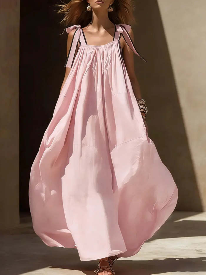 Women's Casual Vacation Style Spaghetti Strap Tie Dress
