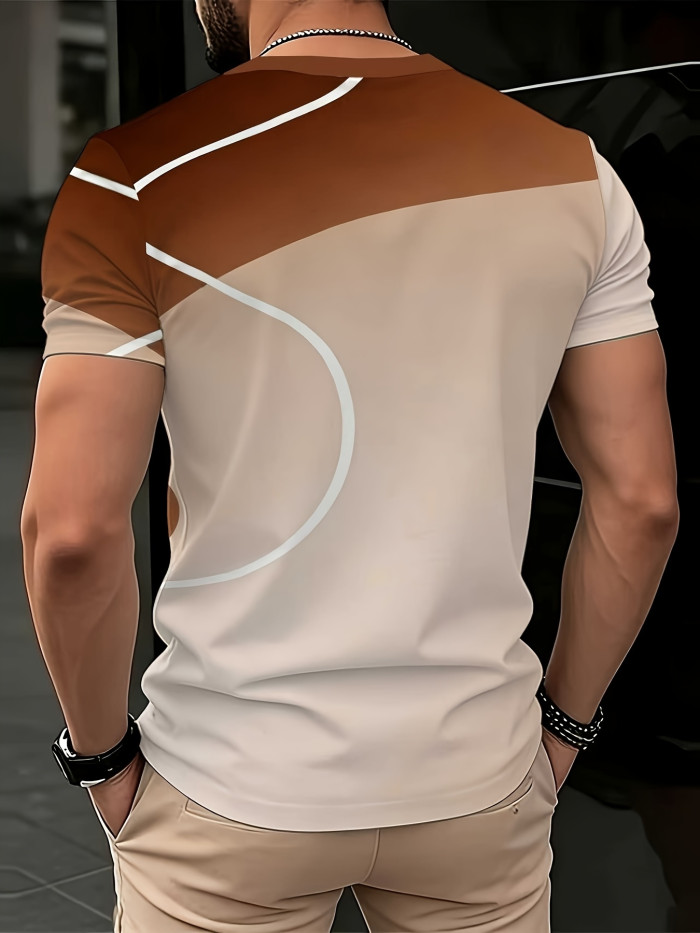 Printed Design-Not Textured Men'S V-Neck Short Sleeve Printed T-Shirt, Regular Fit Men'S Top, Casual, Fashionable And Versatile, Summer Men'S Printed V-Neck T-Shirt