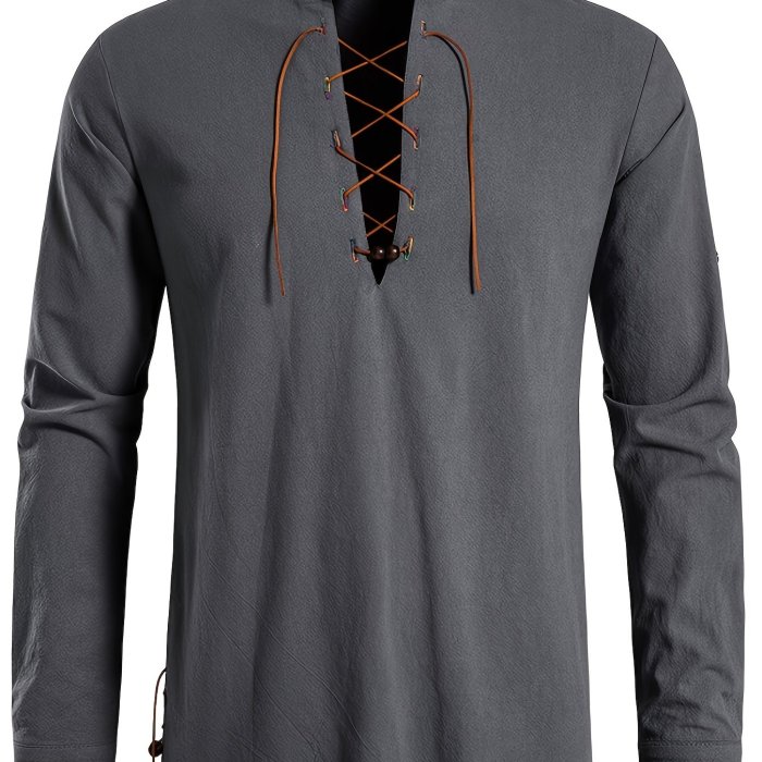 Men's Henley Shirt Long Sleeve Casual Beach Stand Collar Shirt