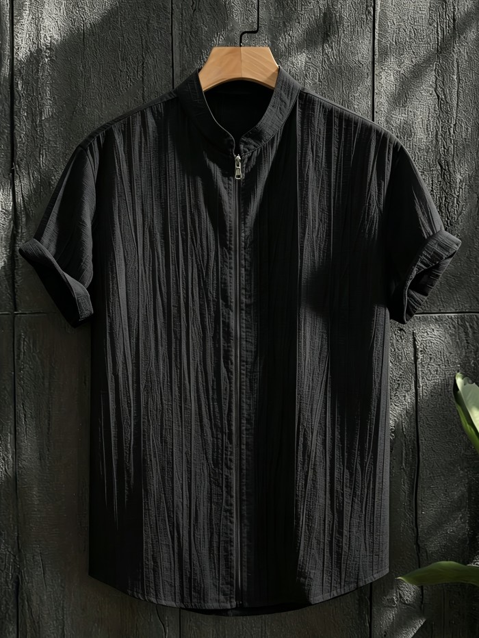 Men's Fashion Casual Sporty Elegant New Short Sleeve Zipper Shirt - Simple Stand Collar Short Sleeve Shirt for Men, Regular Fit Handsome Thin Breathable Vest