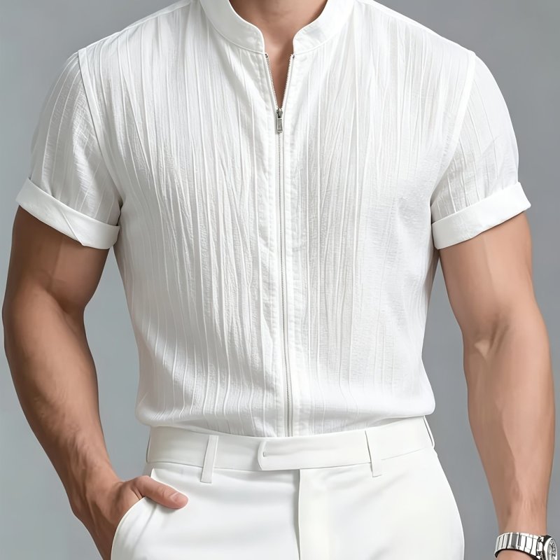 Men's Fashion Casual Sporty Elegant New Short Sleeve Zipper Shirt - Simple Stand Collar Short Sleeve Shirt for Men, Regular Fit Handsome Thin Breathable Vest