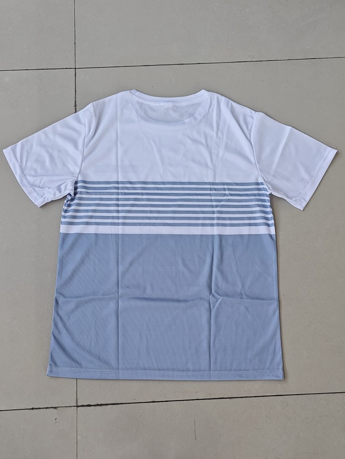 2024 Summer New Fashion Loose Short Sleeve Gray Striped T-Shirt Fashion Brand Men'S Round Neck Short Sleeve Casual Multicolor Patchwork Clothing