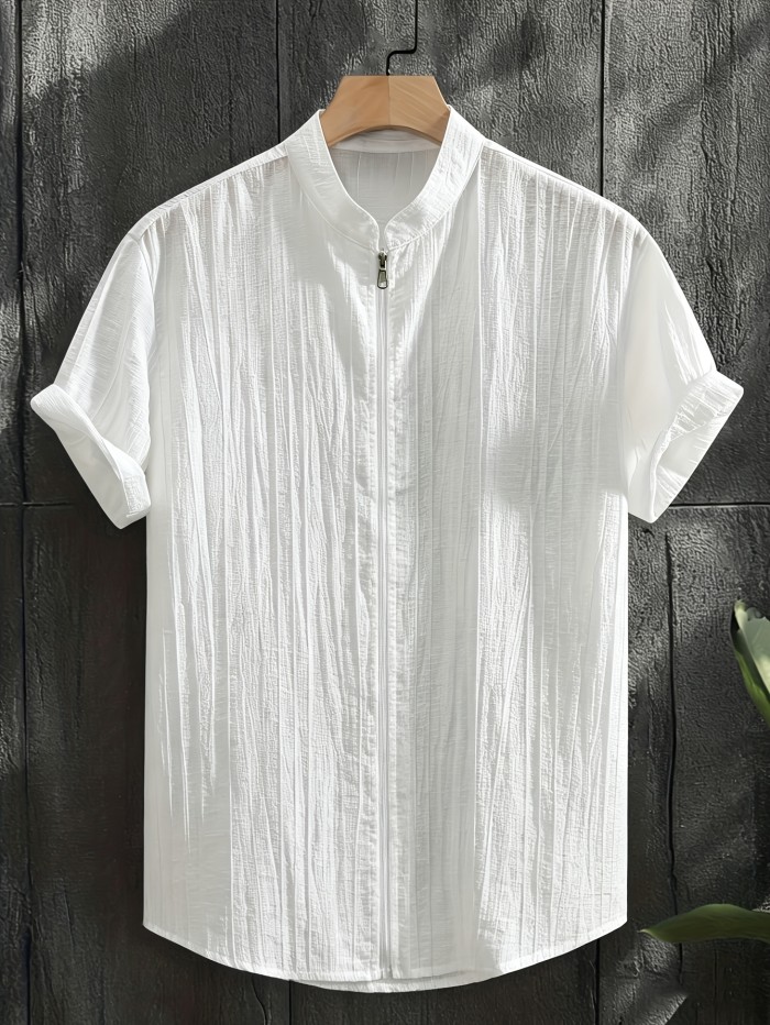 Men's Fashion Casual Sporty Elegant New Short Sleeve Zipper Shirt - Simple Stand Collar Short Sleeve Shirt for Men, Regular Fit Handsome Thin Breathable Vest