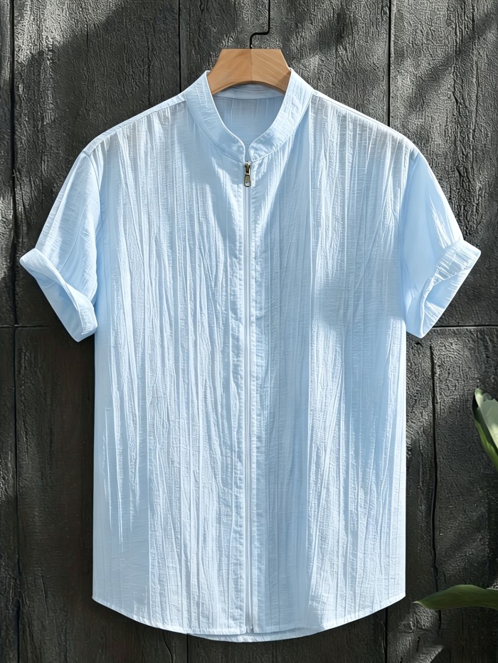 Men's Fashion Casual Sporty Elegant New Short Sleeve Zipper Shirt - Simple Stand Collar Short Sleeve Shirt for Men, Regular Fit Handsome Thin Breathable Vest