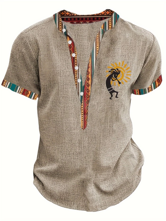 Men'S Fashion New Special Multicolor Fabric Contrast Print Design Stiff Skin-Friendly Material Small Stand-Up Collar 2\u002F1 Half-Open Sweater Casual Leisure Fashion Classic Versatile Outing Commute Hawaiian Style Summer New Short Sleeve Shirt