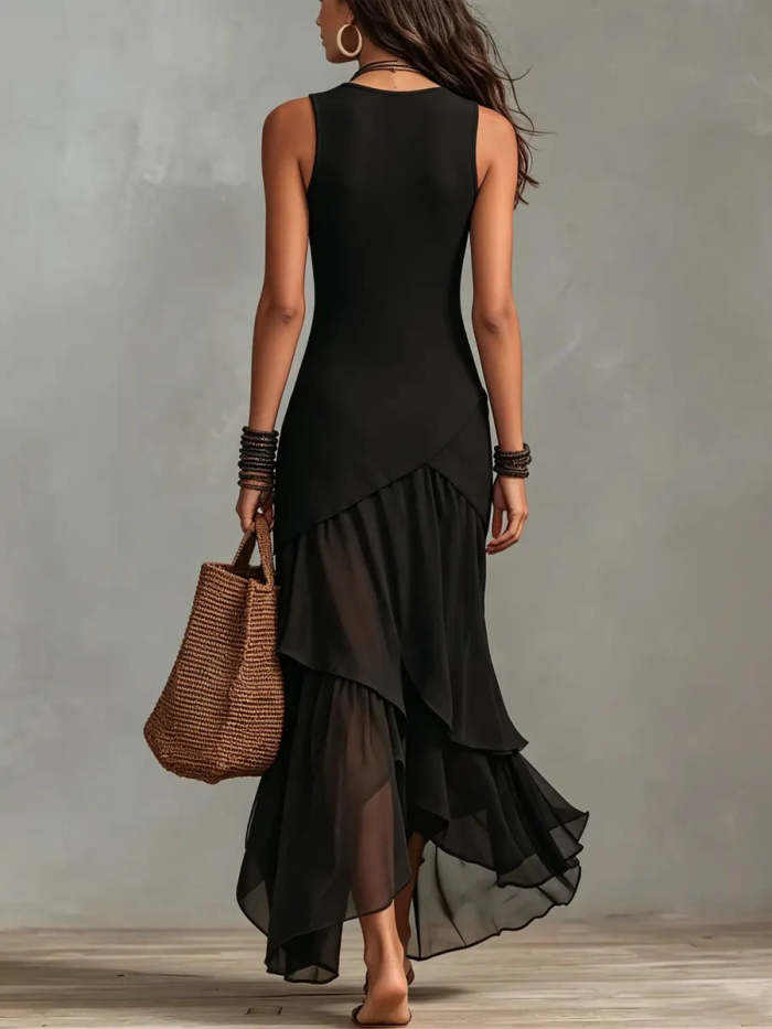 Women's Simple Sleeveless Dress With Asymmetrical Cut Design