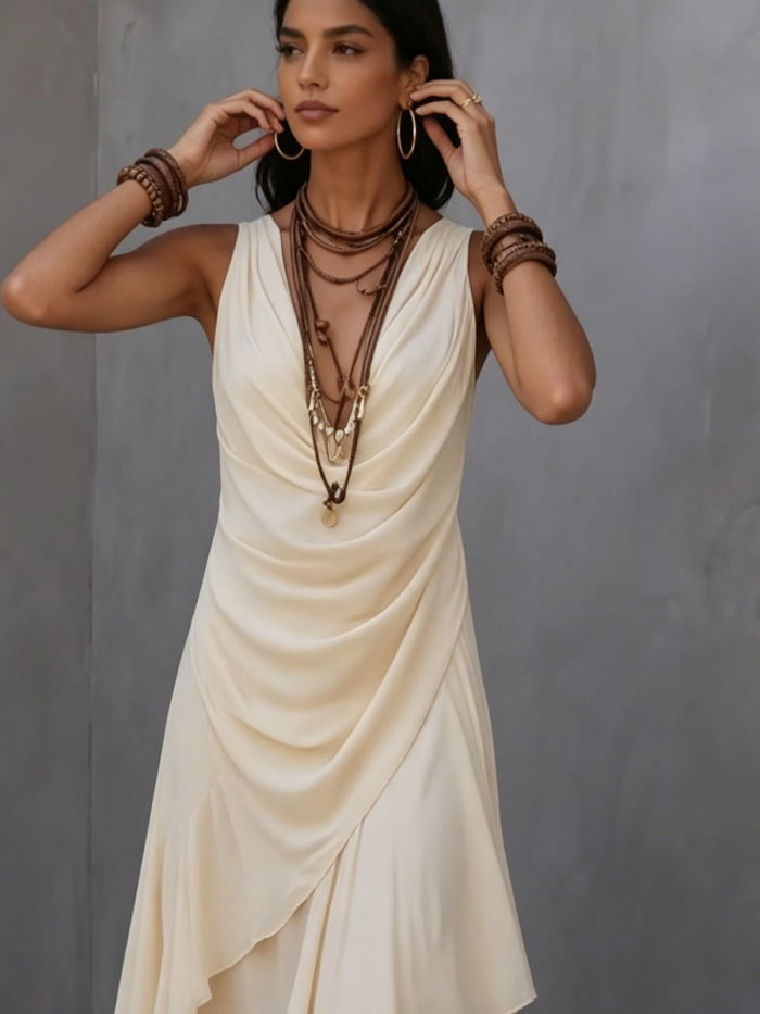Elegant Vacation Cowl-neck Chiffon Maxi Dress