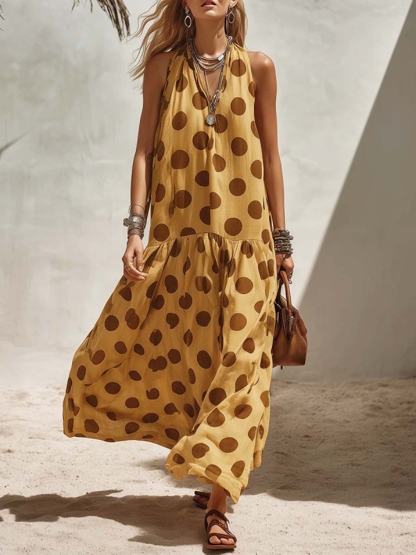 Women's Retro Polka Dot Art Casual Comfortable Cotton Linen Dress