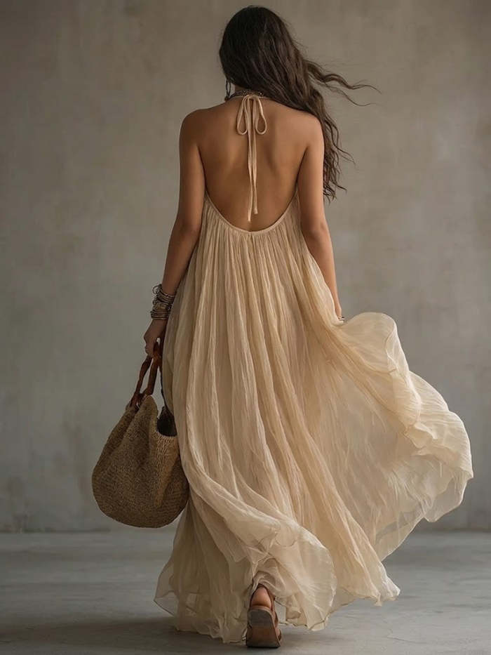 Women's Bohemian Halter Neck Maxi Dress