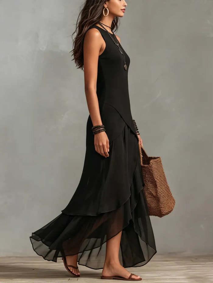 Women's Simple Sleeveless Dress With Asymmetrical Cut Design