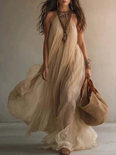 Women's Bohemian Halter Neck Maxi Dress