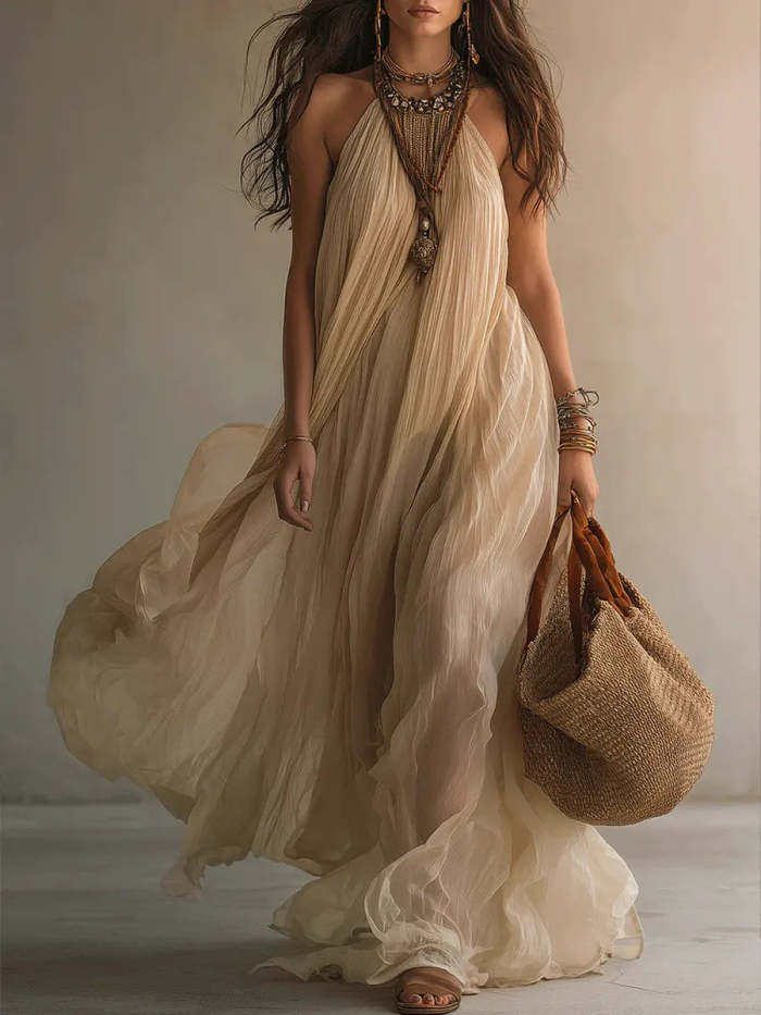 Women's Bohemian Halter Neck Maxi Dress