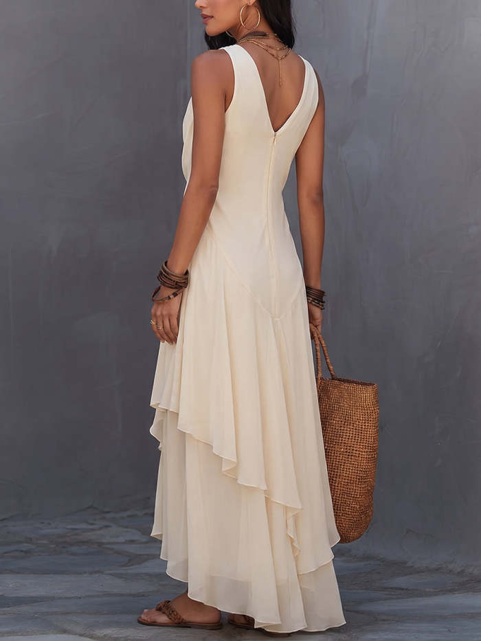 Elegant Vacation Cowl-neck Chiffon Maxi Dress