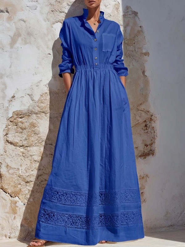 Stylish And Elegant Patchwork Lace-trimmed Cotton Dress