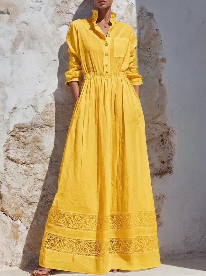 Stylish And Elegant Patchwork Lace-trimmed Cotton Dress