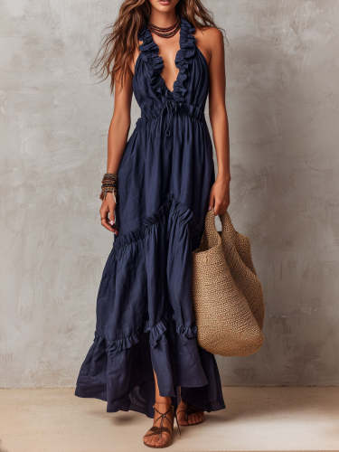 Women's V-neck Ruffled Maxi Dress
