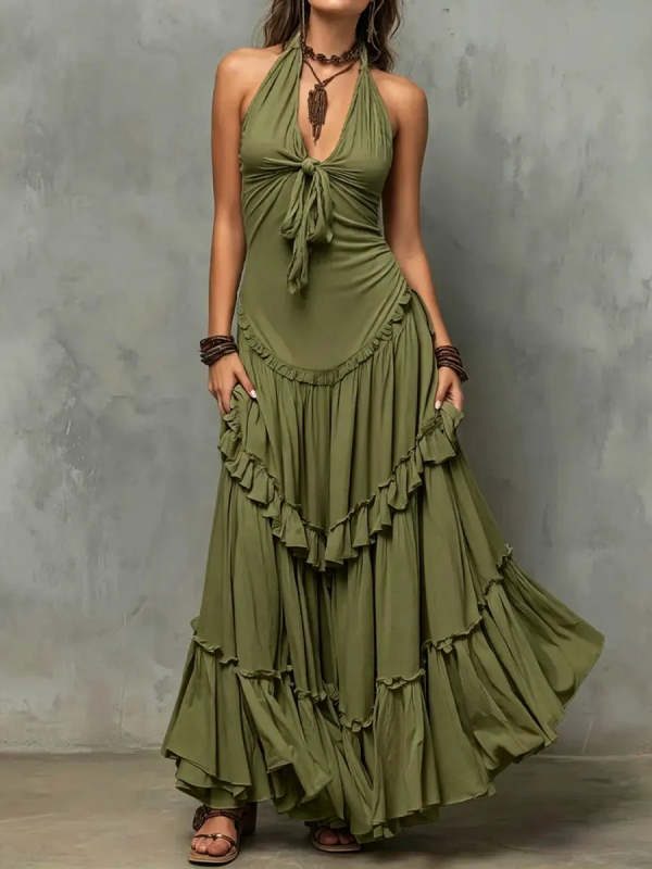 Women's Retro Ruffled Art Stylish Casual Vacation Maxi Dress