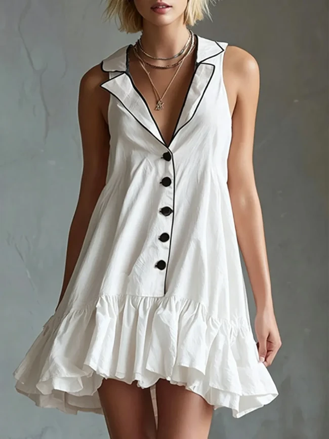 Women's Sleeveless Lapel Detail Mini Dress