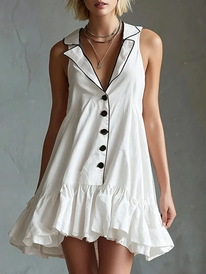 Women's Sleeveless Lapel Detail Mini Dress