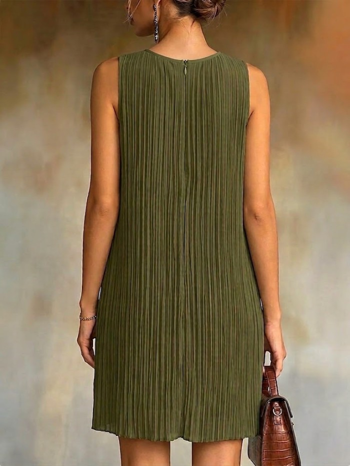 Stylish And Elegant Pleated Dress Featuring Bead-accented Paneling.
