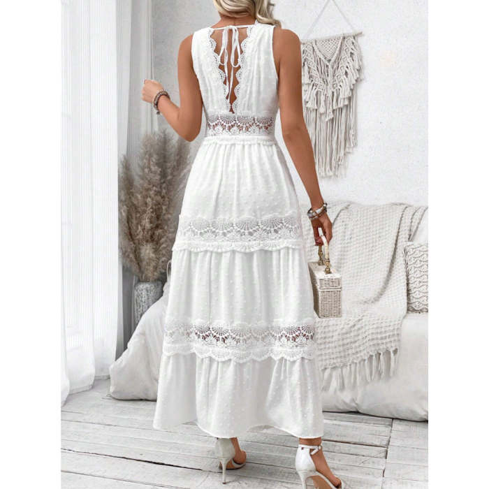 Women's Lace-Paneled V-Neck Sleeveless Dress