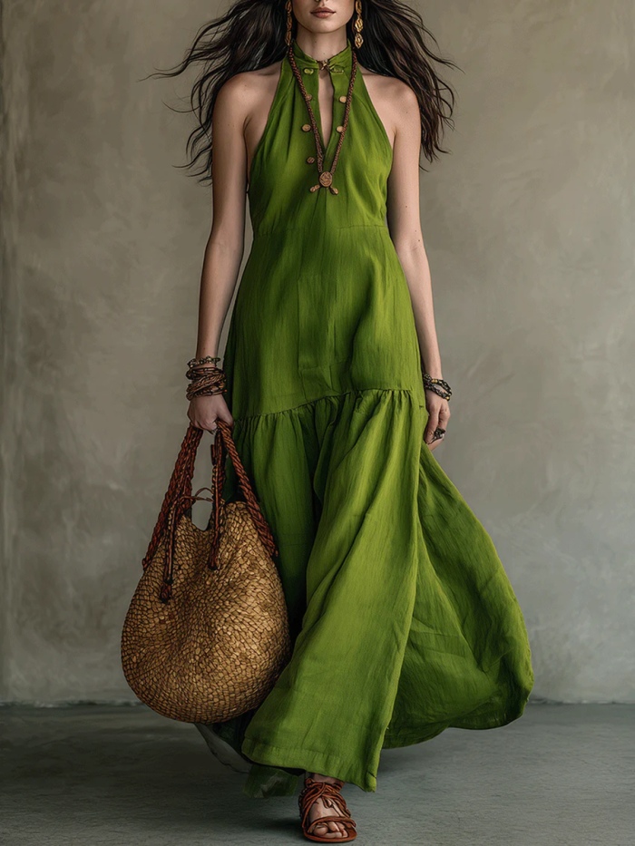 Boho Cozy Halter-neck Stand-collar Maxi Dress