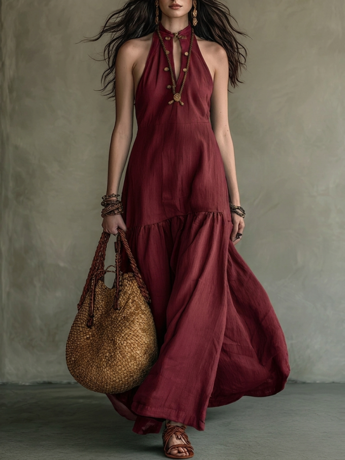Boho Cozy Halter-neck Stand-collar Maxi Dress