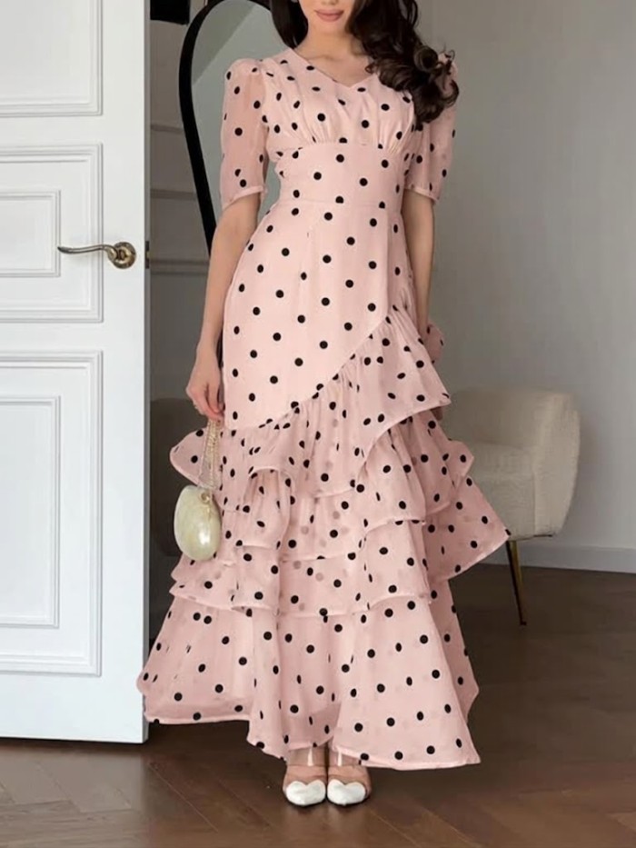 Stylish And Elegant Polka-dot Maxi Dress With Ruffles
