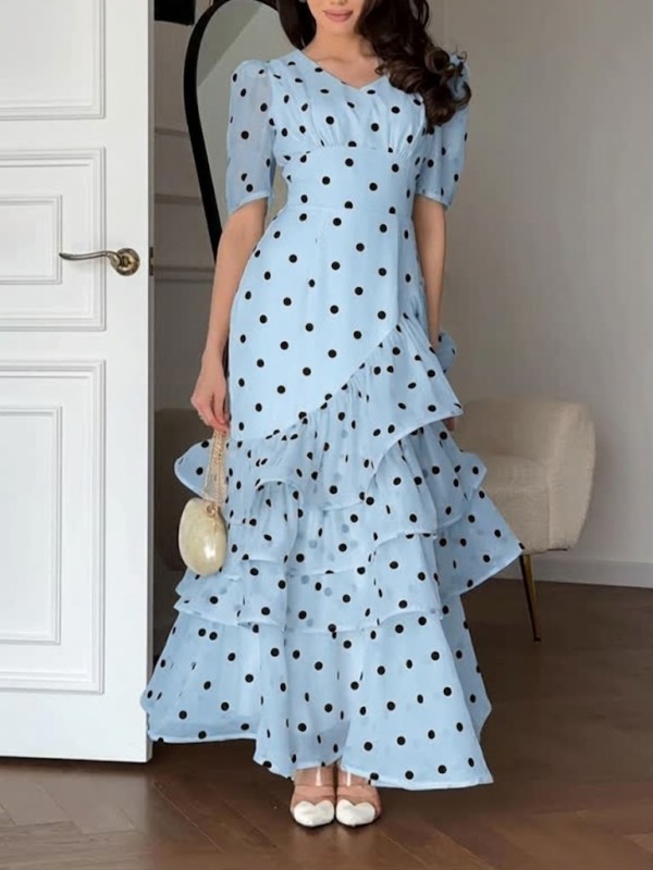 Stylish And Elegant Polka-dot Maxi Dress With Ruffles