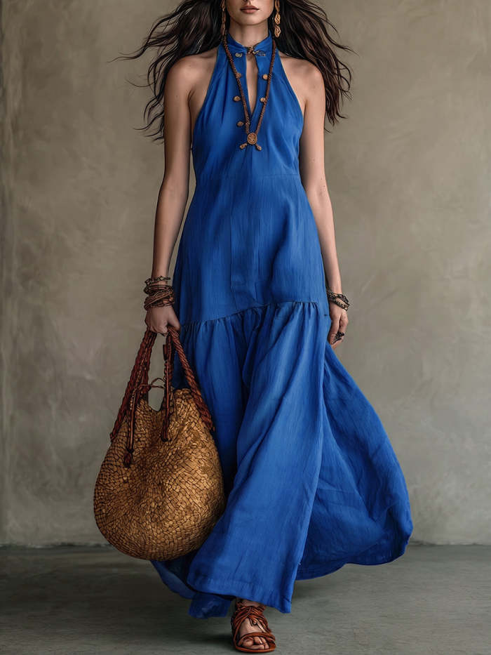 Boho Cozy Halter-neck Stand-collar Maxi Dress