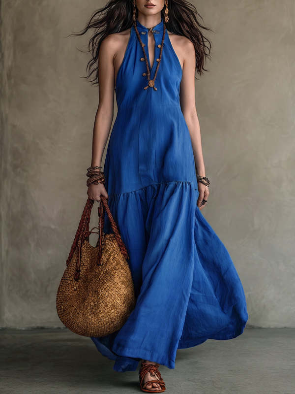 Boho Cozy Halter-neck Stand-collar Maxi Dress