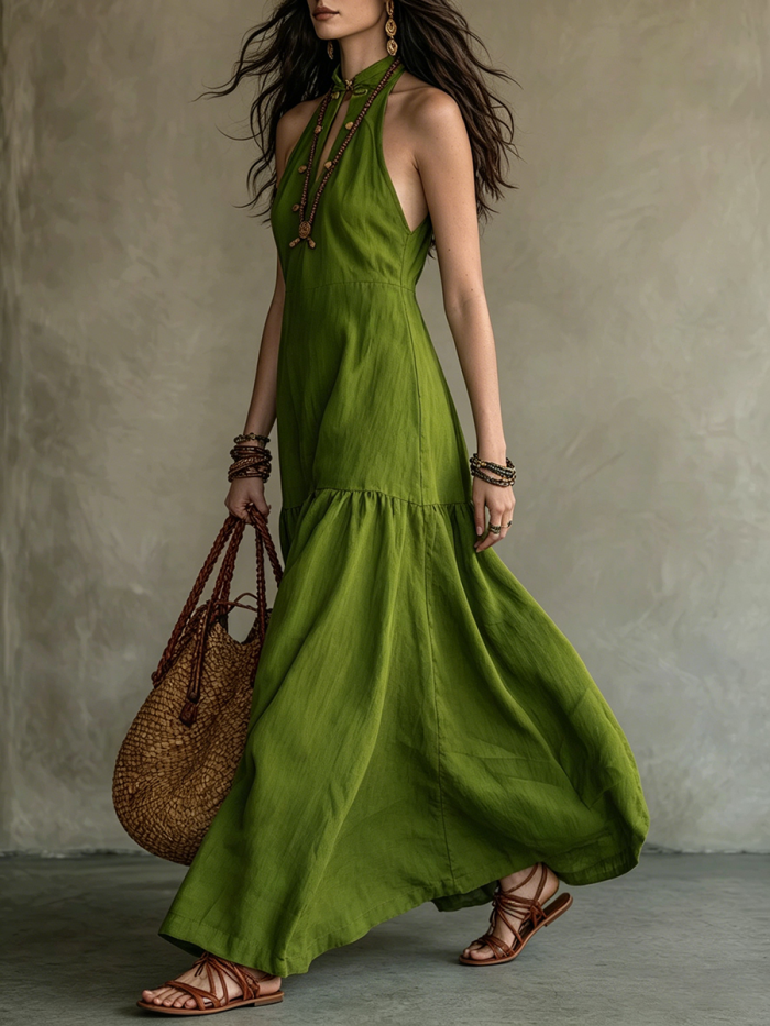 Boho Cozy Halter-neck Stand-collar Maxi Dress