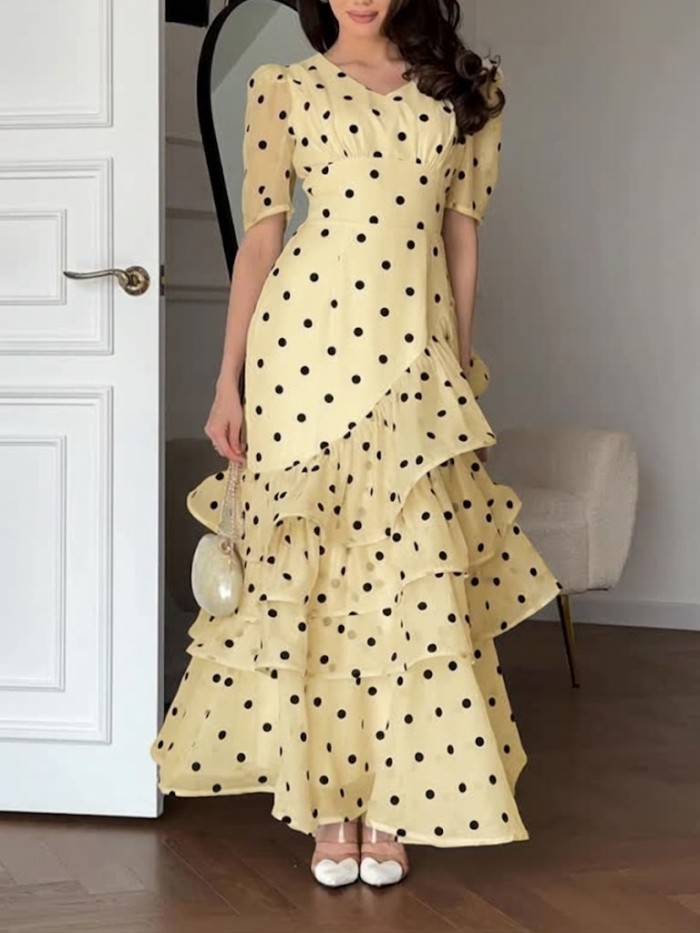 Stylish And Elegant Polka-dot Maxi Dress With Ruffles