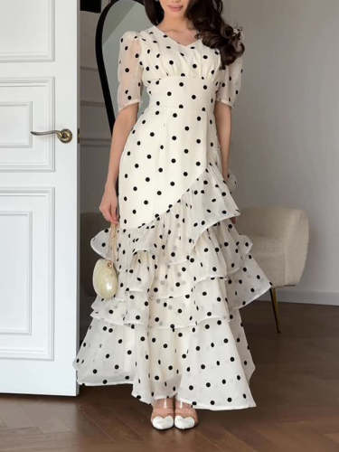 Stylish And Elegant Polka-dot Maxi Dress With Ruffles