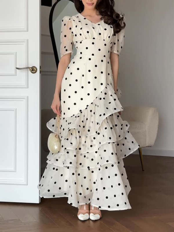 Stylish And Elegant Polka-dot Maxi Dress With Ruffles